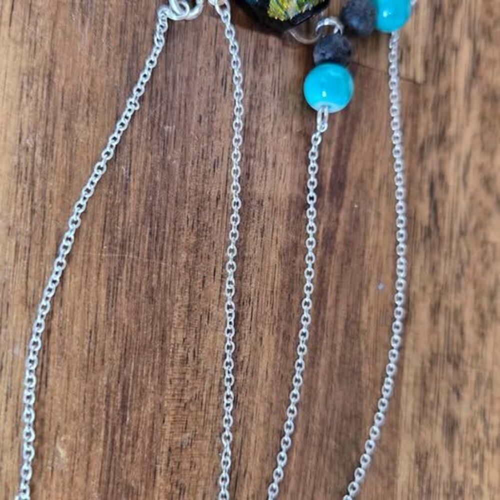 Handmade Aromatherapy Necklace Dichroic Glass Turquoise Lava Bead 20 Inch Boho - Picture 3 of 6